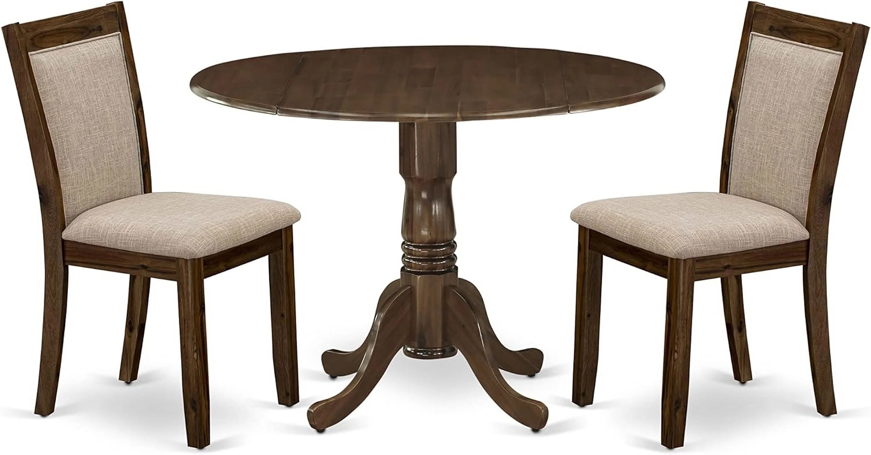 3 Piece Dinette Set with Round Table with Dropleaf and 2 Light Tan Linen Fabric Parsons Dining Chairs P438