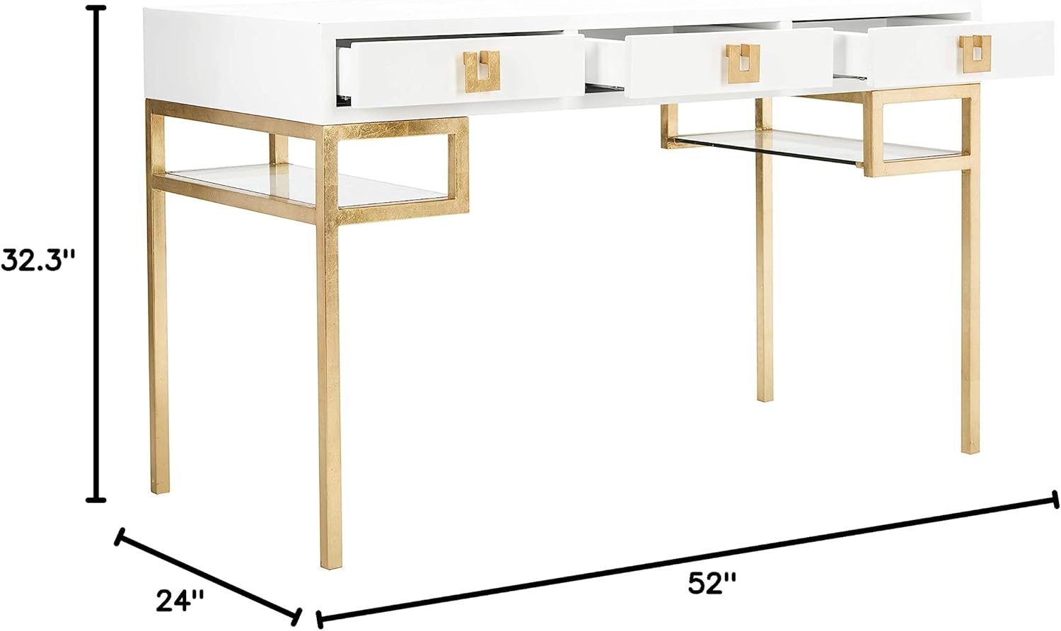White Lacquer and Gold Leaf 3-drawer Writing Desk P923823