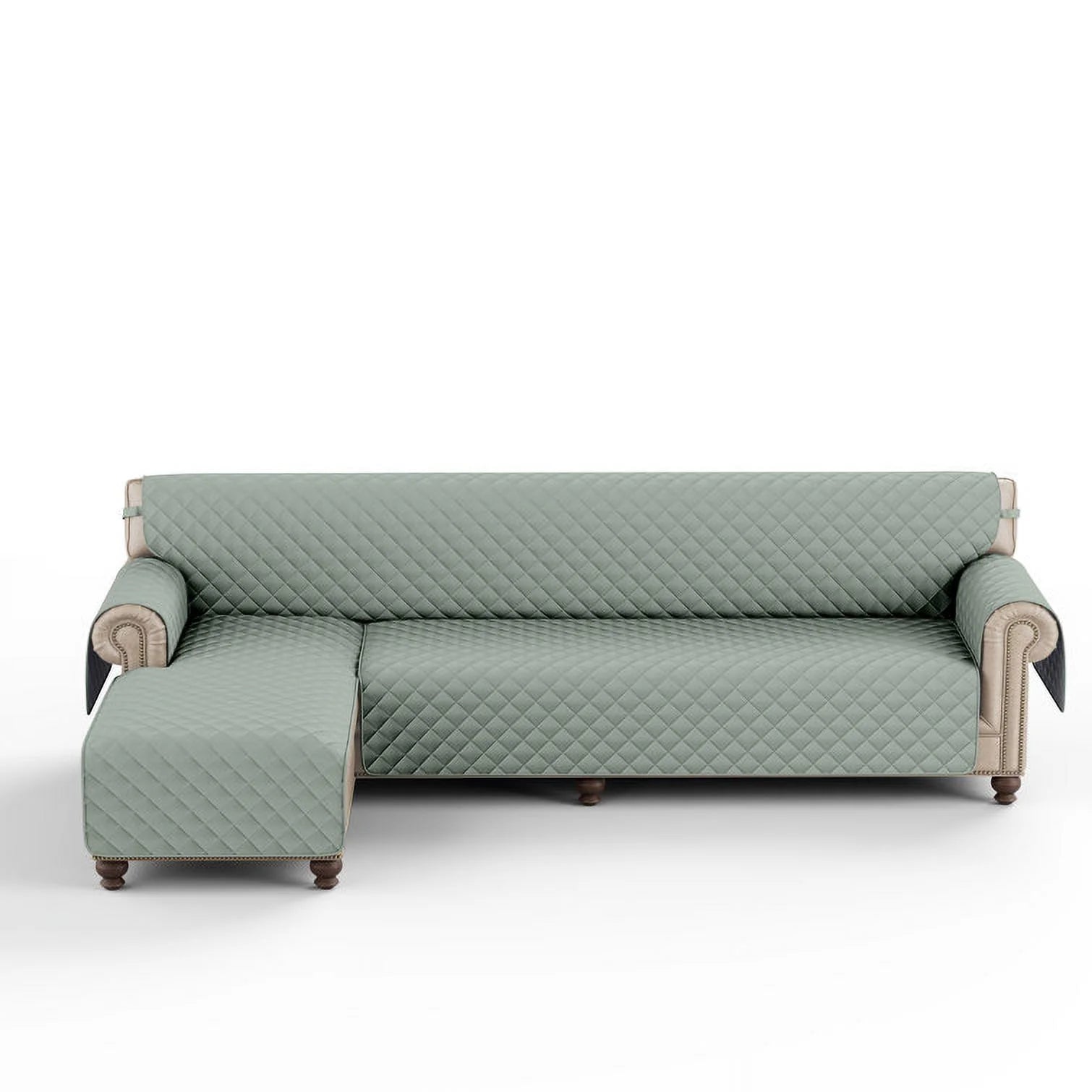 Light Green Reversible Waterproof L-Shaped Sofa Slipcover G288