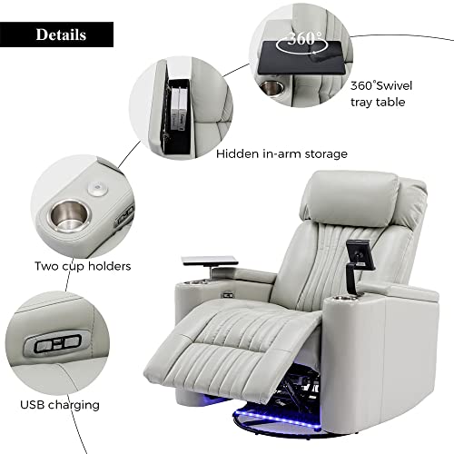 Grey PU Leather Swivel Rocker Recliner Chair with Cup Holders Z8860