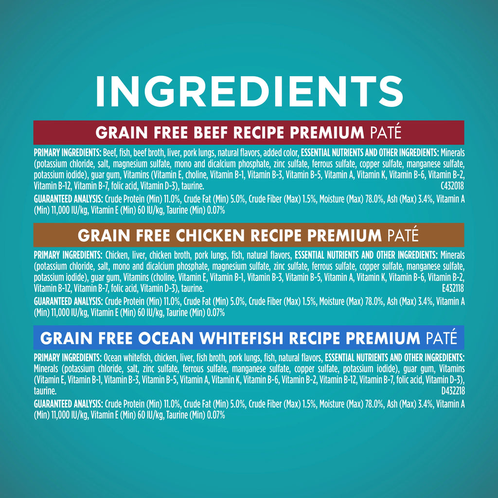 Grain Free Natural Pate Wet Cat Food Variety Pack Beef Chicken & Ocean Whitefish 3 oz. Pull-Top Cans P428