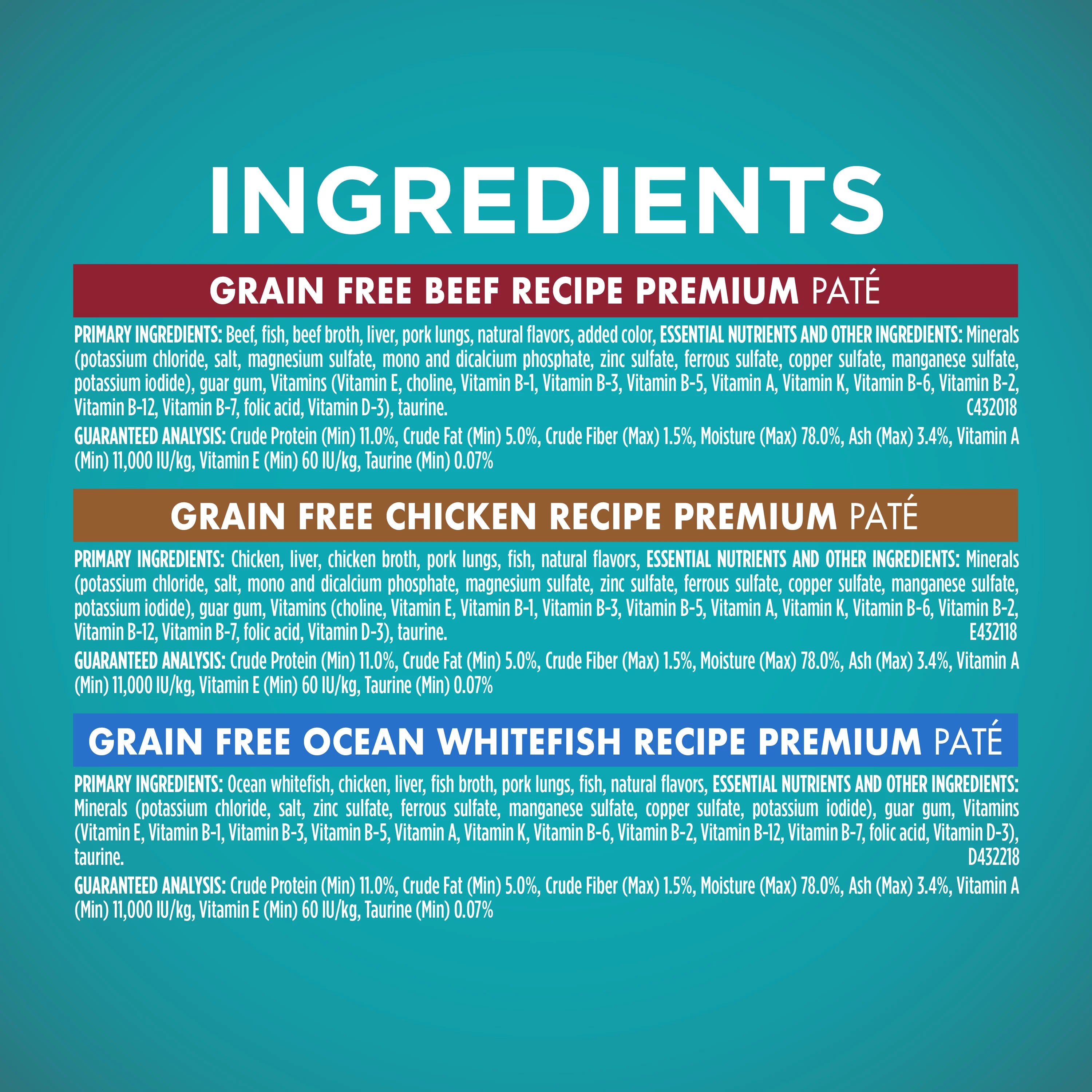 Grain Free Natural Pate Wet Cat Food Variety Pack Beef Chicken & Ocean Whitefish 3 oz. Pull-Top Cans P428