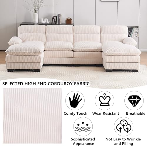 Grey Corduroy Modular Loveseat Sofa with Ottomans R102456