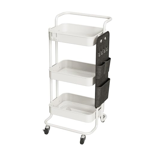 Pink 3 Tier Metal Rolling Cart with Wheels T206