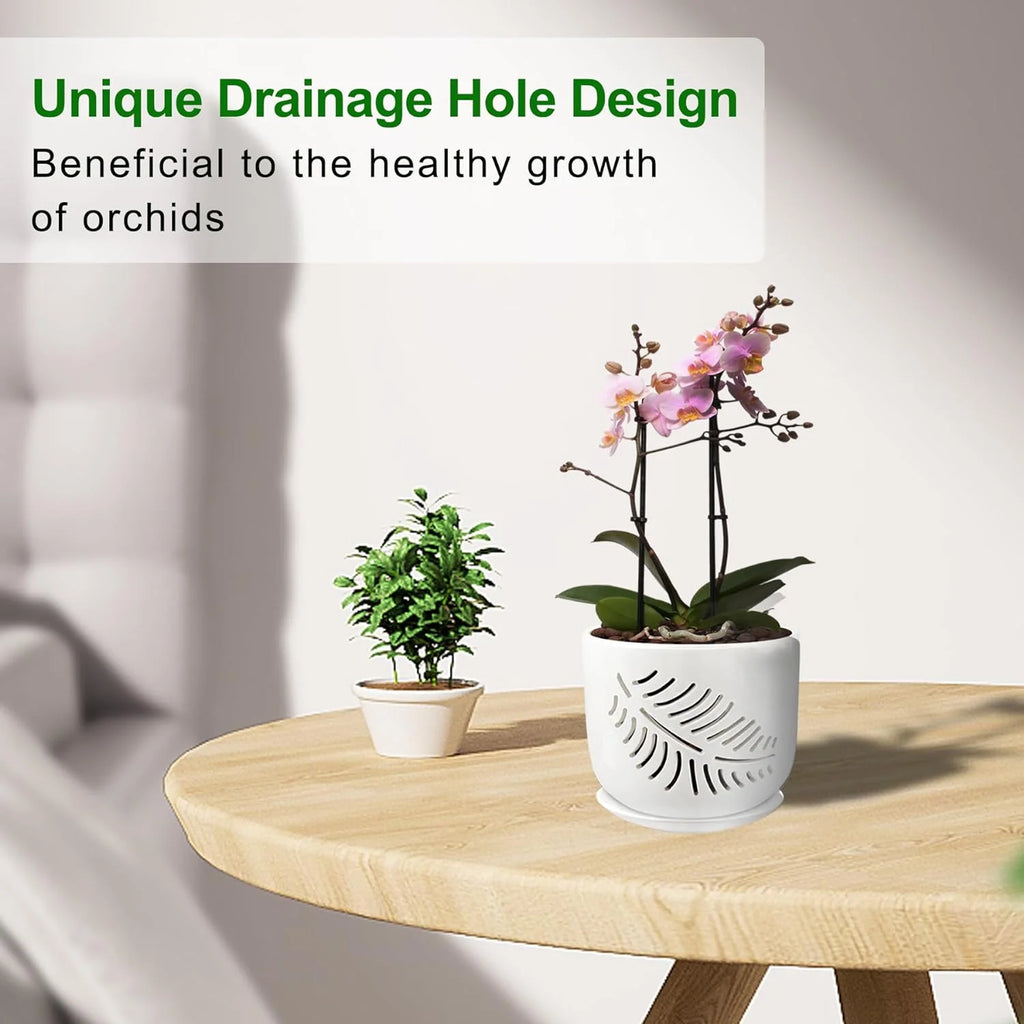 6+5 inch Ceramic Orchid Pots with Holes, 2 Pack K4081