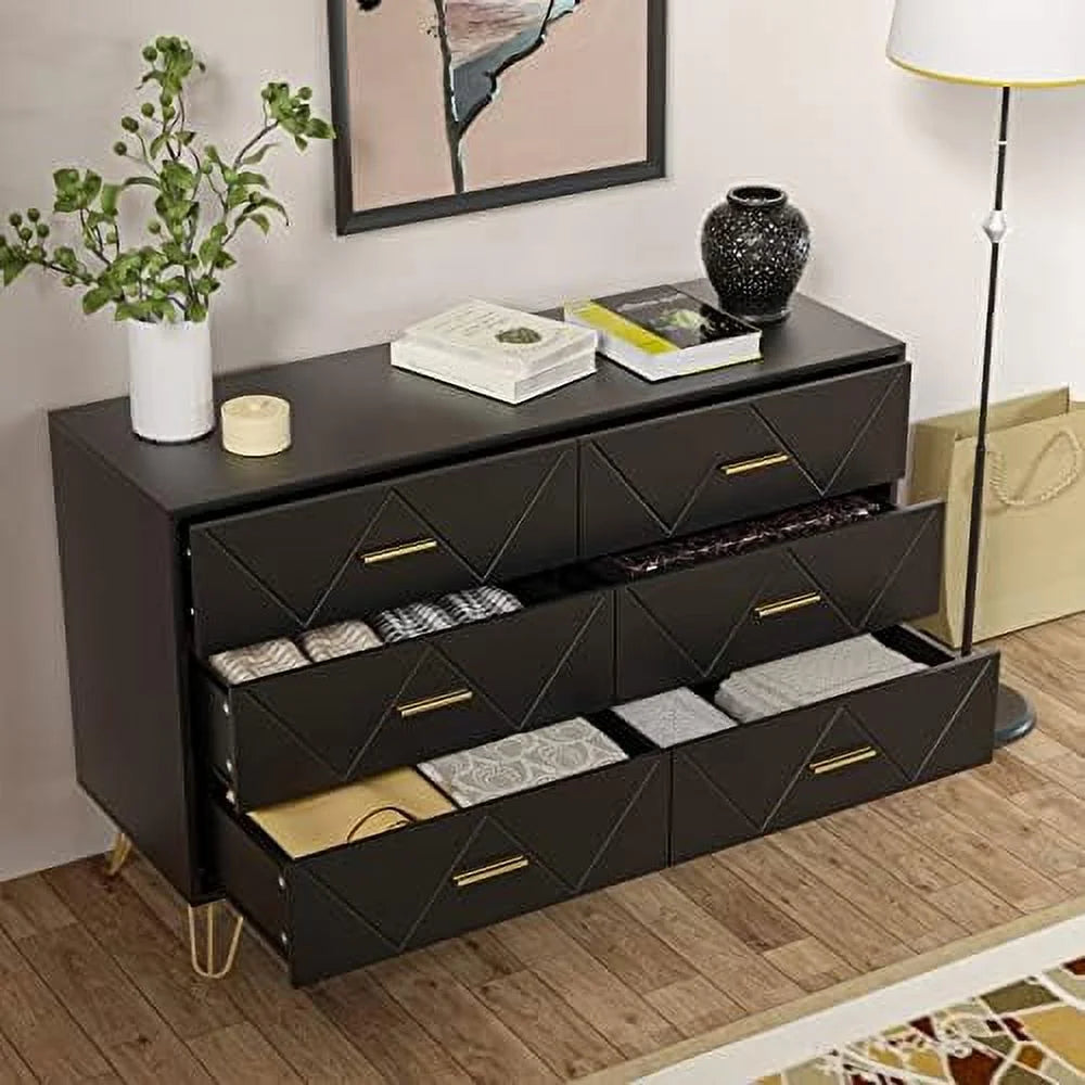 Black 6 Drawer Wood Dresser Y36221