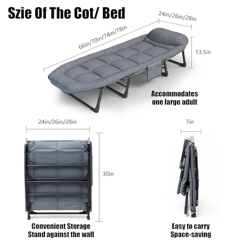 Grey Medium 70 in Foldable Camping Cot with Pillow R878