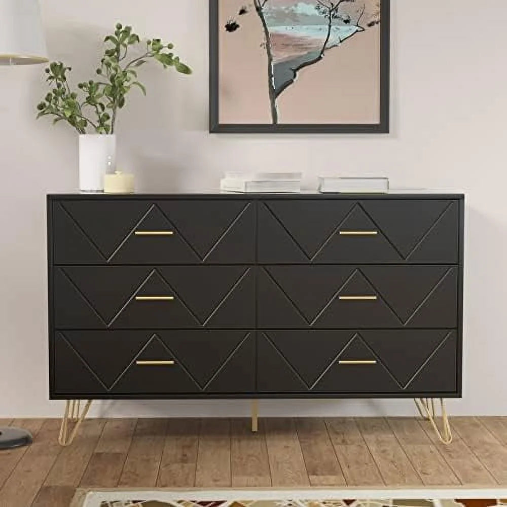 Black 6 Drawer Wood Dresser Y36221