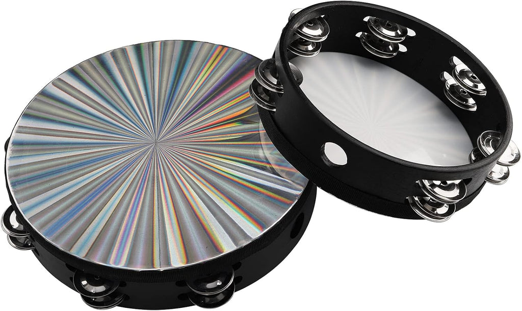 2 Pack 8/10 Inch Wood Tambourine with Double Row Jingles E531