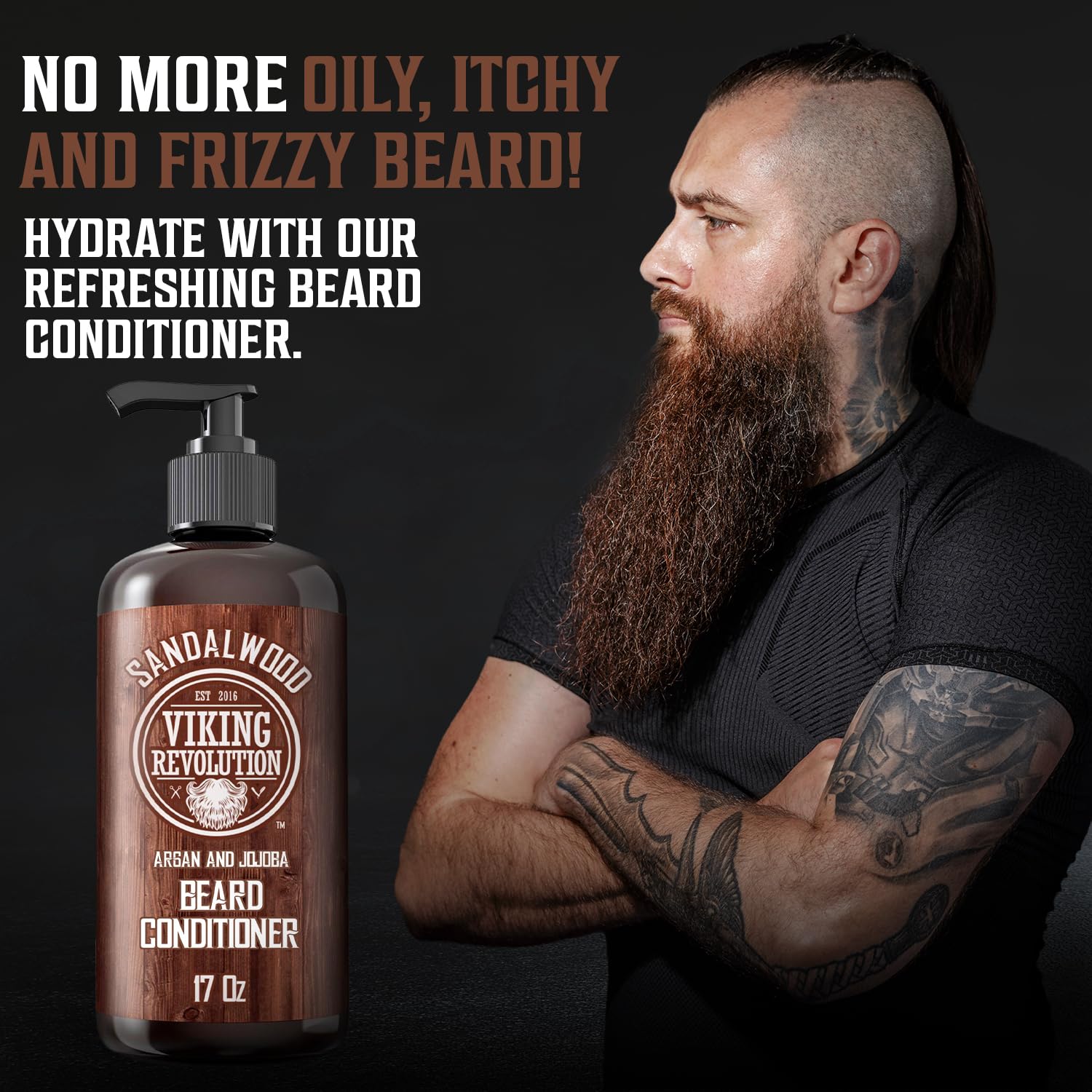 Beard Conditioner with Argan & Jojoba Oils, Sandalwood Scent, 17oz A5328