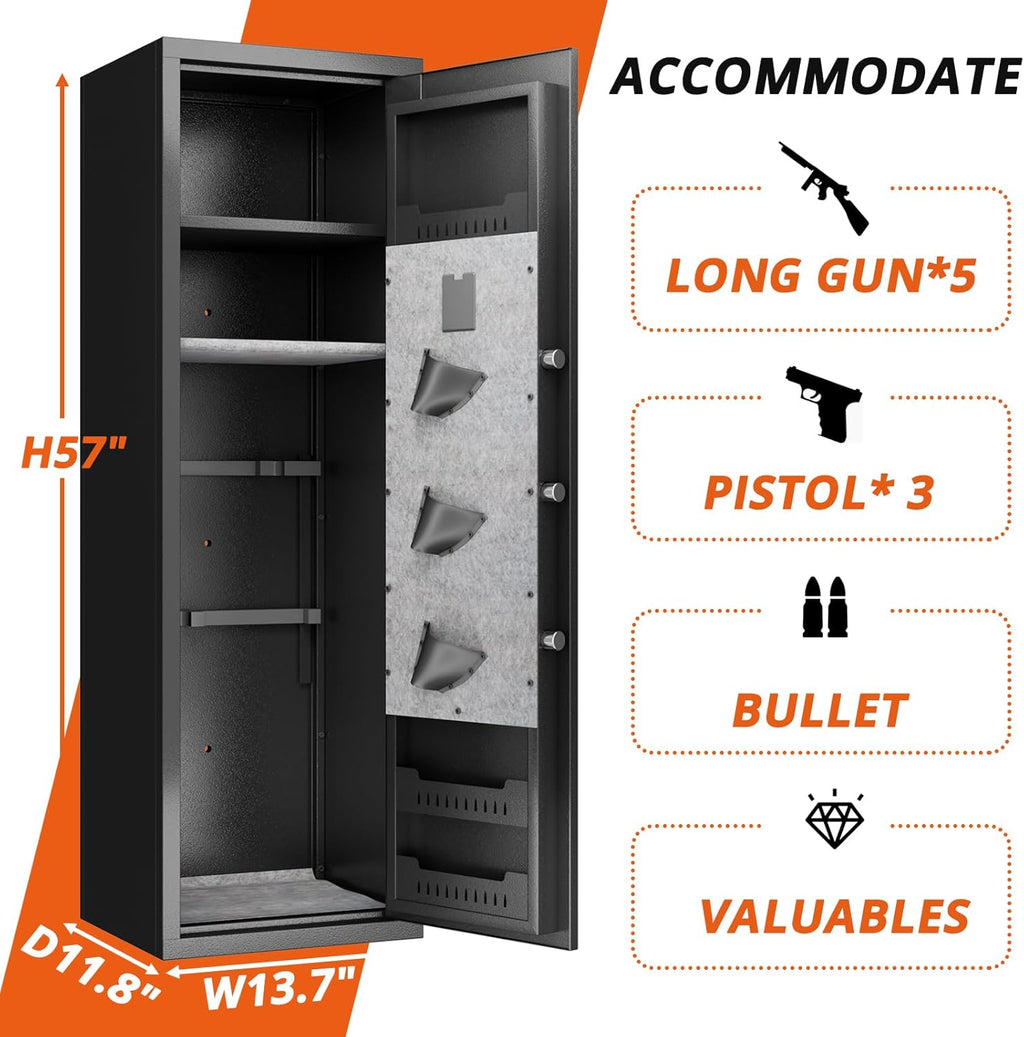 Biometric Fingerprint Fireproof Gun Safe with Ammunition Storage Rack and Led Light B331665
