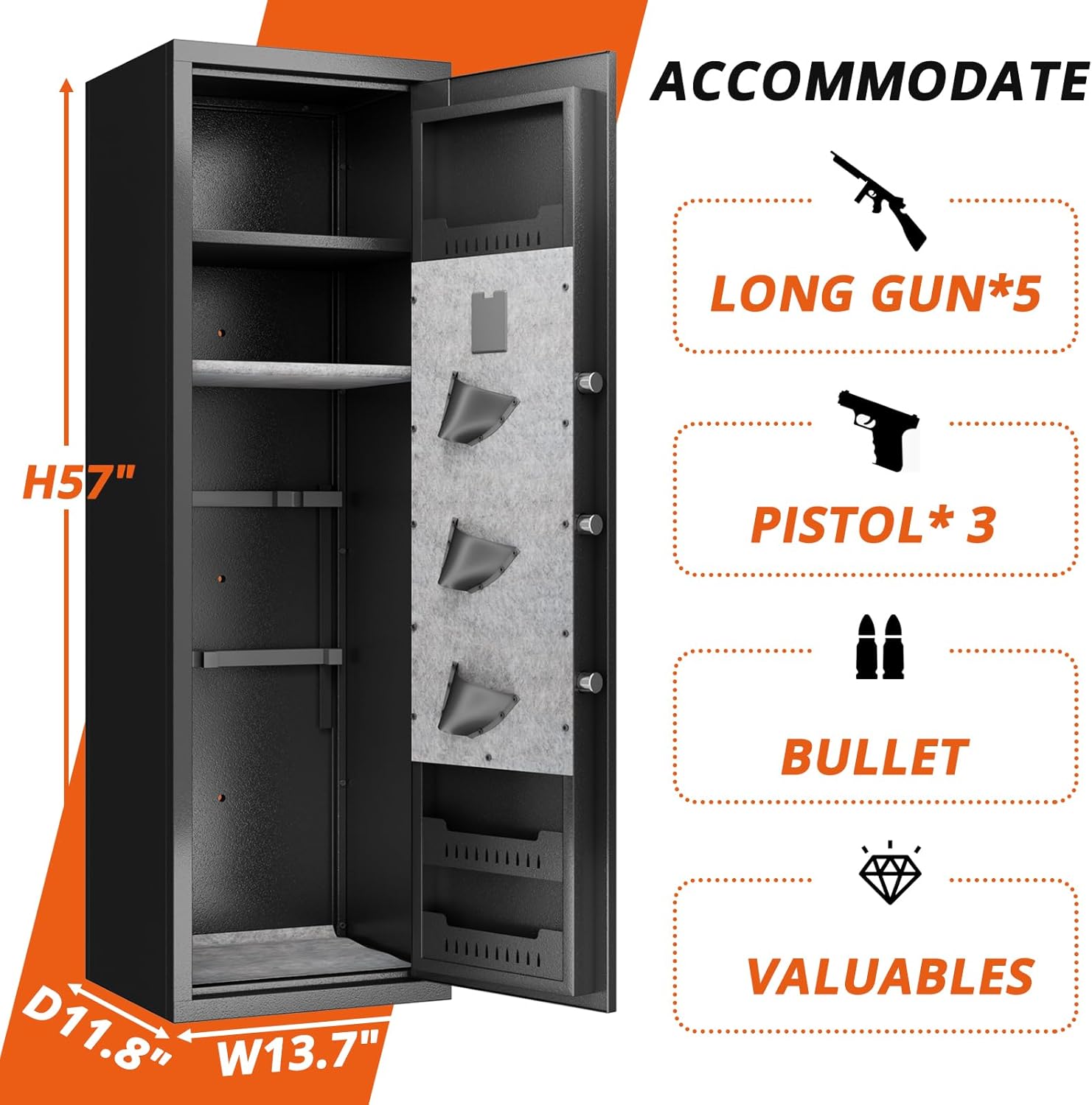 Biometric Fingerprint Fireproof Gun Safe with Ammunition Storage Rack and Led Light B331665