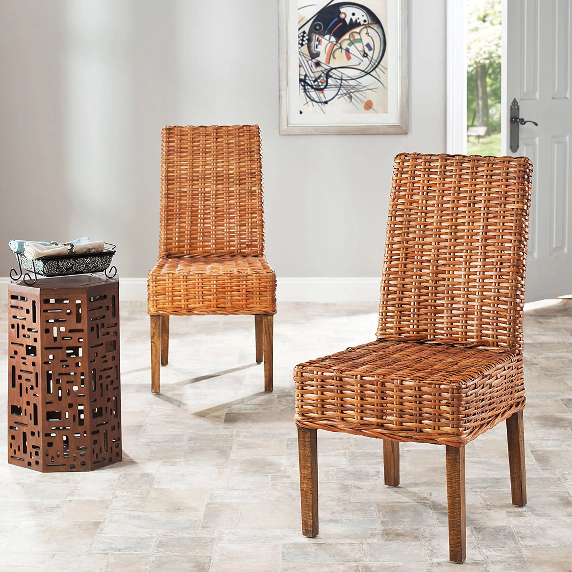 Honey Oak Rattan Side Chair, Set of 2 D58806