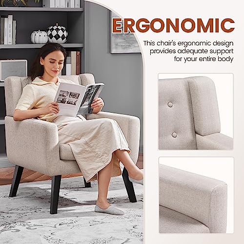 Beige Linen Fabric Accent Armchair S22587