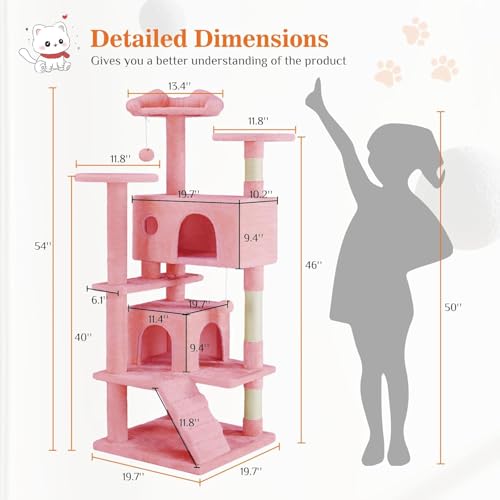Dark Gray 54 Inches Cat Tree Tower with Scratching Post N984