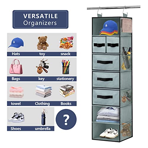 Gray 7-Shelves Hanging Closet Organizer with 5 Drawers and 8 Mesh Pockets M5460