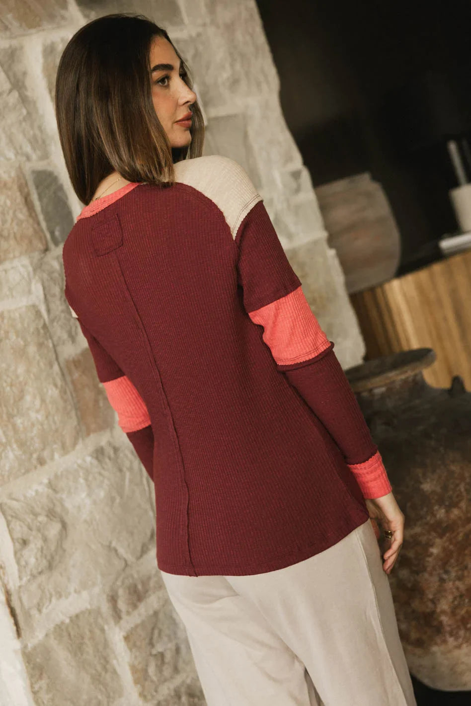 Ribbed Top in Burgundy V9148