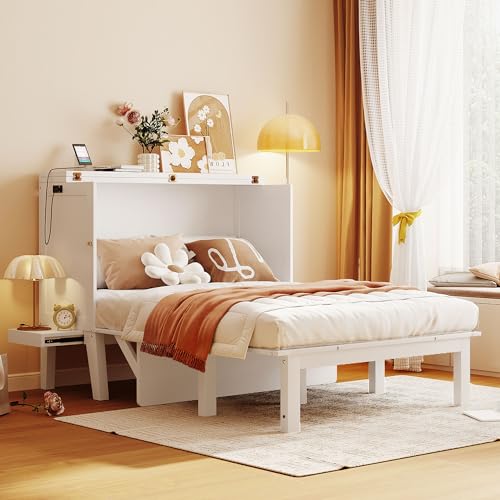 Queen Size Solid Wood Murphy Bed with USB Port and Removable Shelves B73852