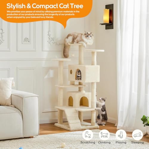 Dark Gray 54 Inches Cat Tree Tower with Scratching Post N984