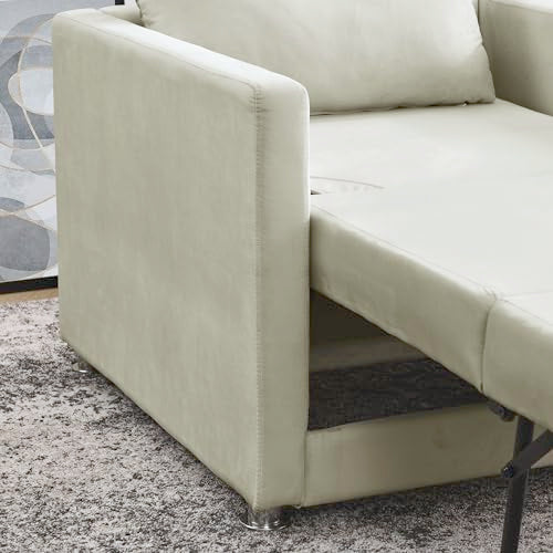 Beige Convertible Sleeper Chair with Ottoman D385