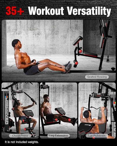 Home Gym Equipment with Pulley System, Weight Bench, Rowing Machine A99815