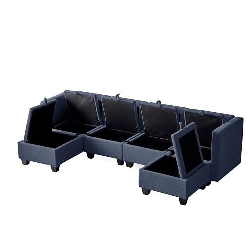 Modular Sectional Sofa, Boucle Fabric U Shaped Couch with Storage, 6 Seat K176084