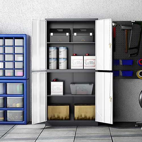 Black 72" Tall Locking Steel Storage Cabinet with 2 Doors and 5 Adjustable Shelves R397