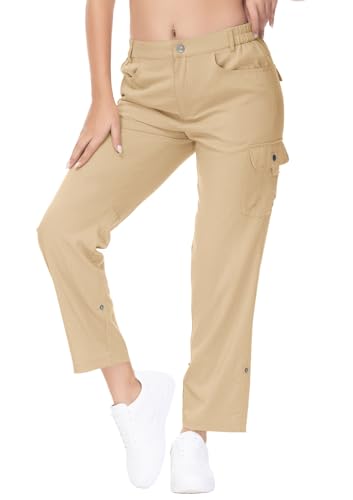 Womens Cargo Hiking Pants with 6 Pockets Lightweight Stretch Quick Dry Roll Up M3378