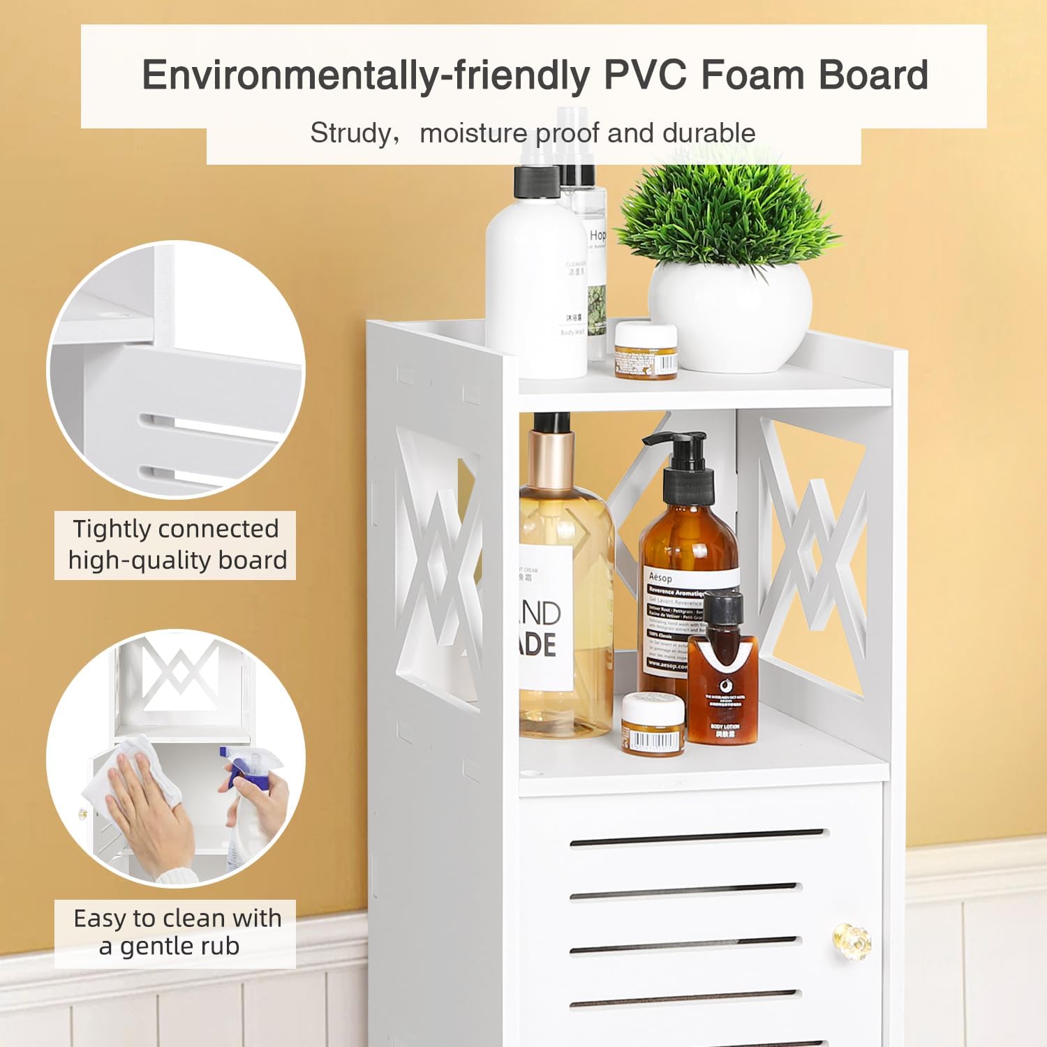 Slim Bathroom Storage Cabinet with Double Door and 3 Tier Shelf J7195