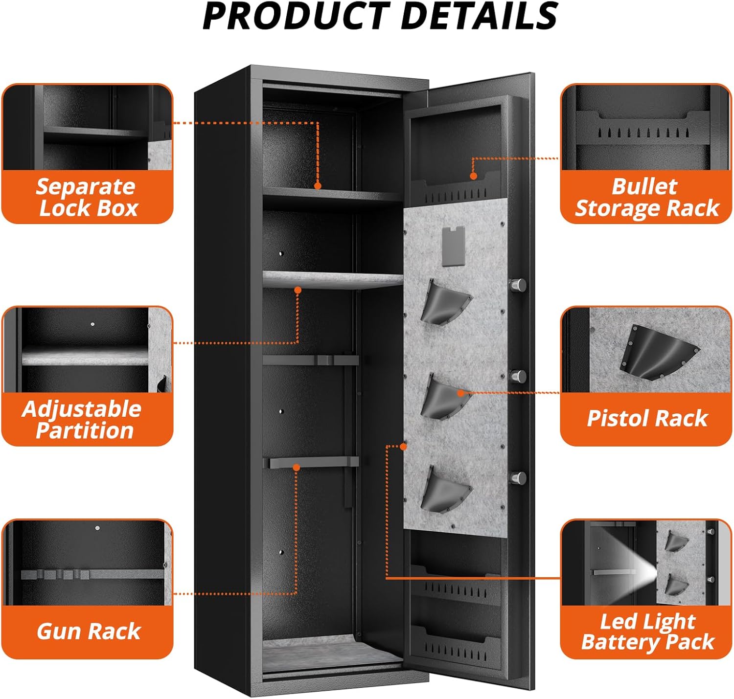 Biometric Fingerprint Fireproof Gun Safe with Ammunition Storage Rack and Led Light B331665