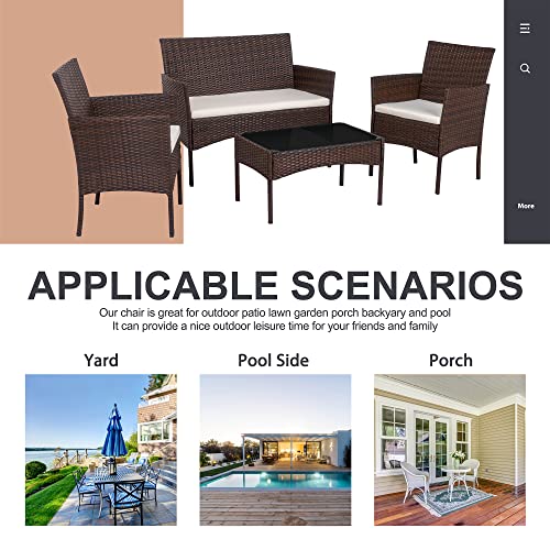 Black 4 Piece Wicker Patio Furniture Set with Tempered Glass Coffee Table Y700710