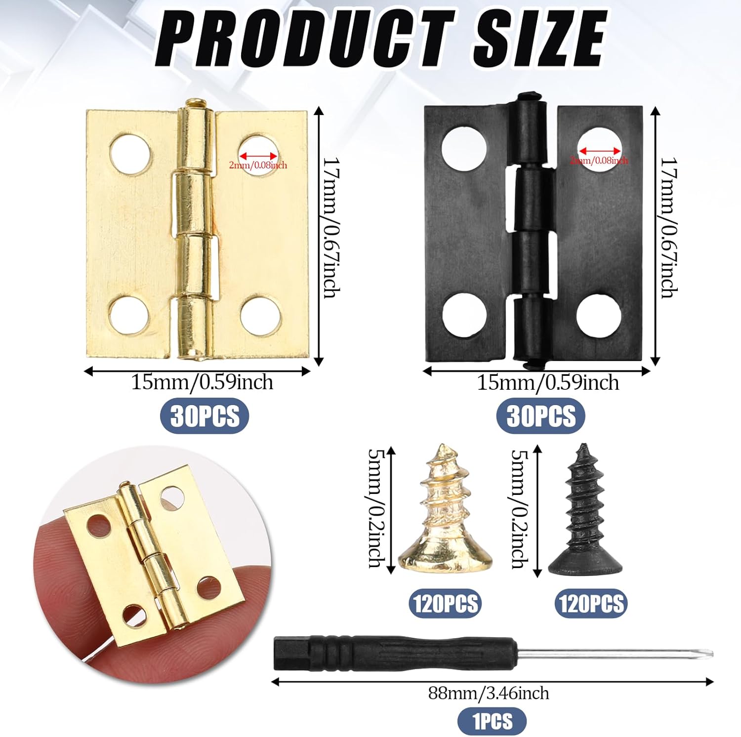 60Pcs 15 * 18mm Stainless Steel Mini Hinges with Screws H913972