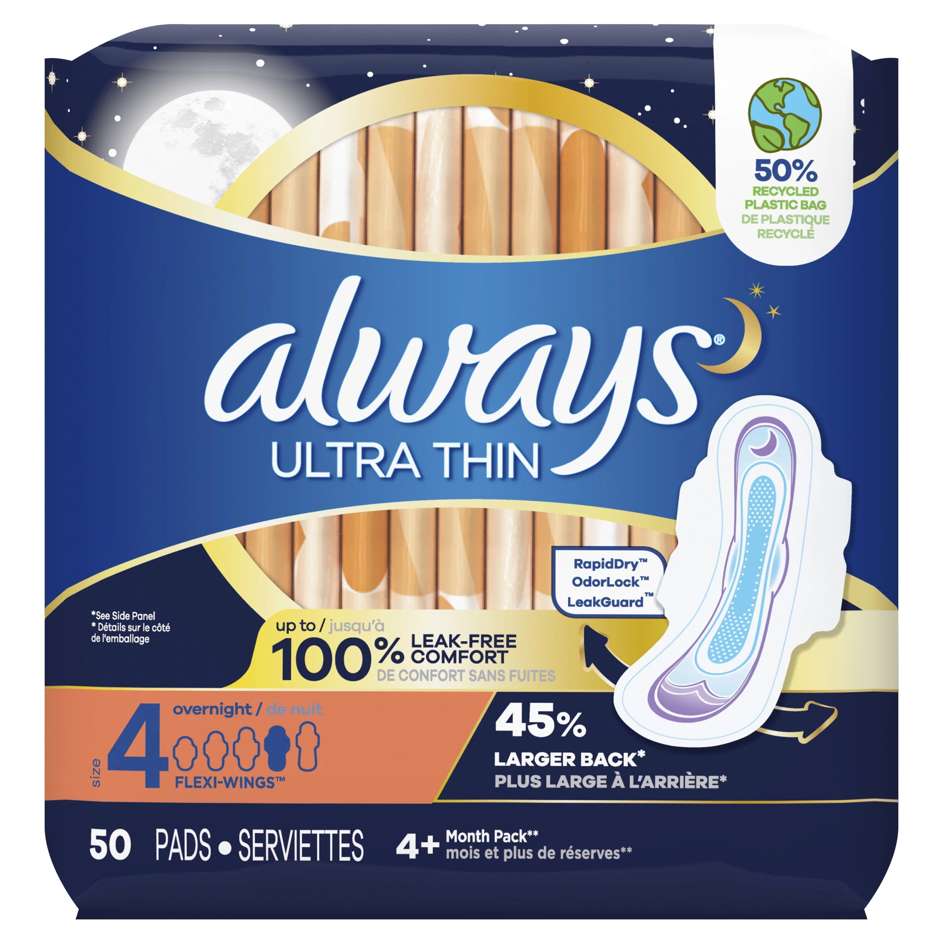 Ultra Thin Overnight Pads with Wings, Size 4, 36 Count B952139