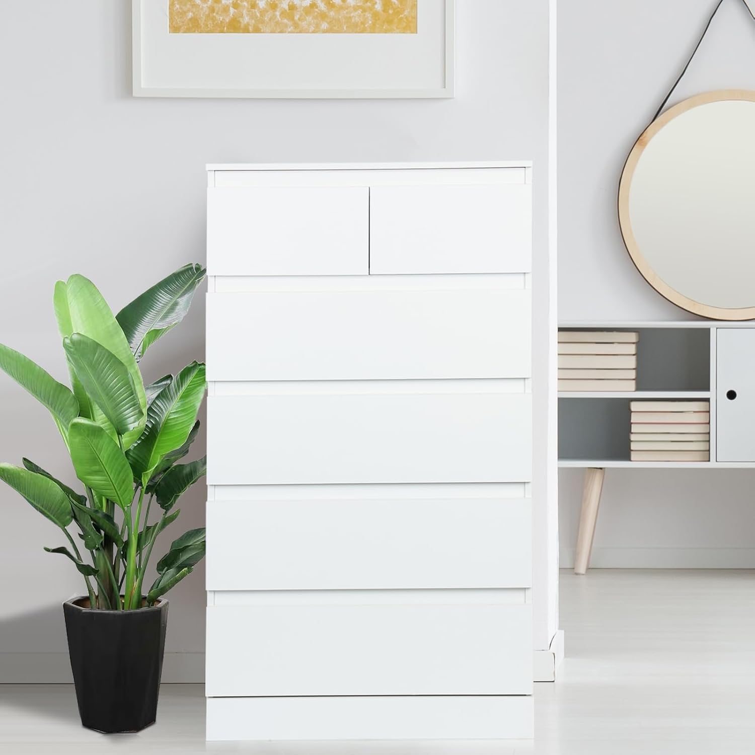 White 6 Drawer Tall Wood Dresser Z13496