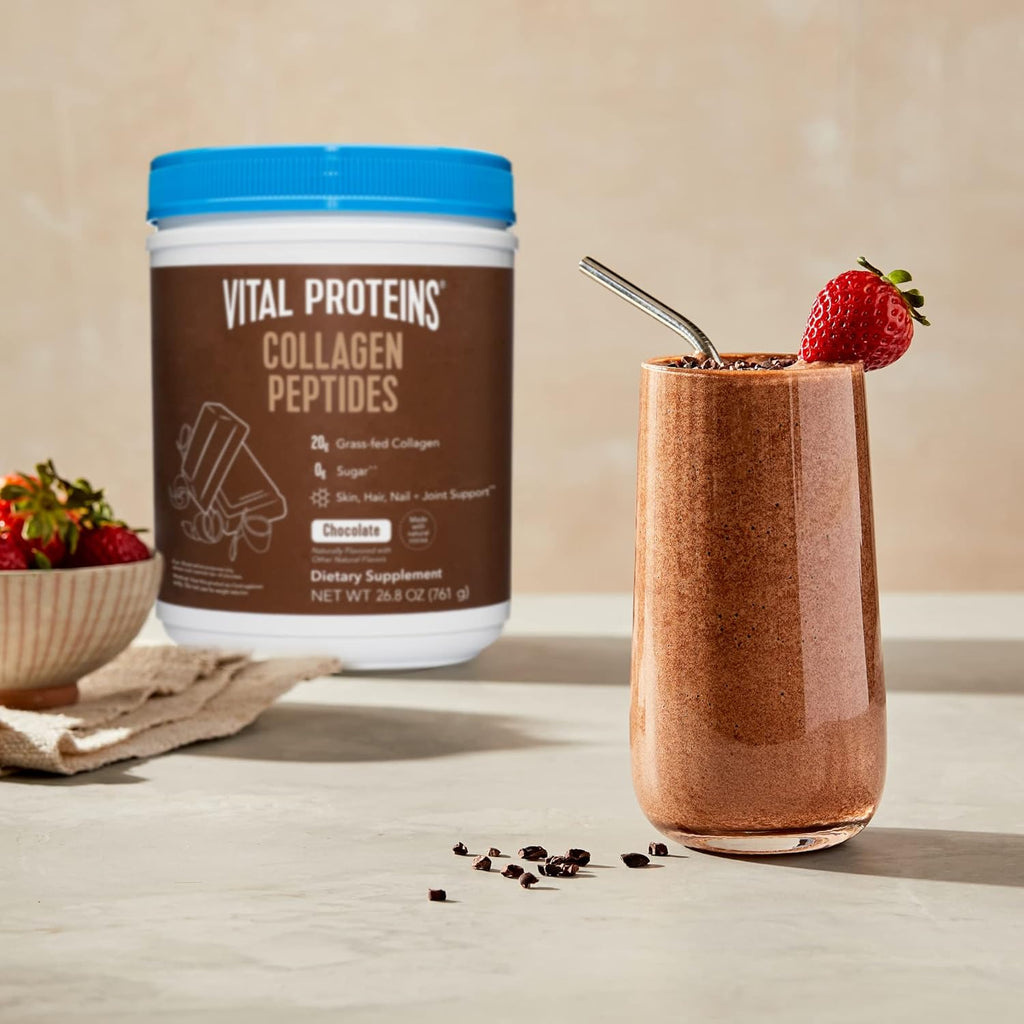 Chocolate Collagen Powder Supplement Type I III Hydrolyzed Collagen 27g per Serving 26.8 oz Canister Pack of 2 I879806