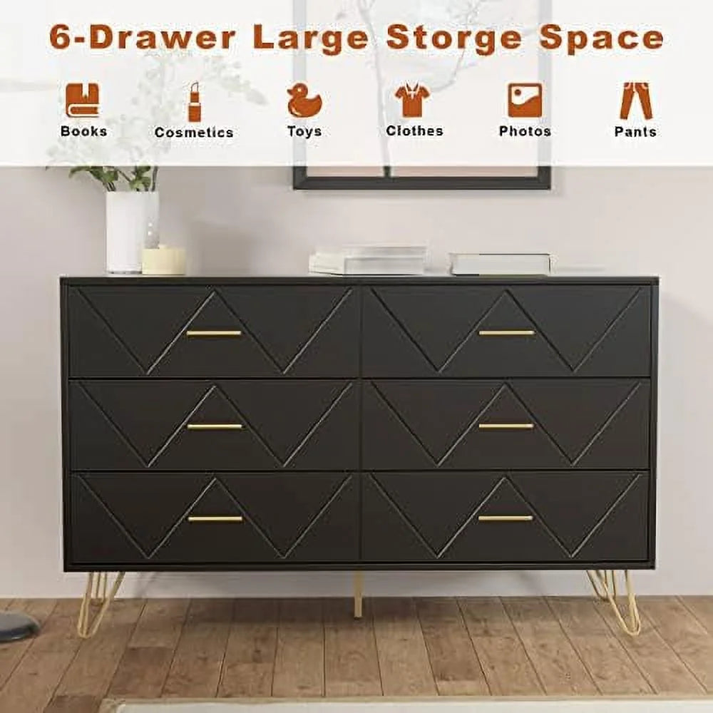Black 6 Drawer Wood Dresser Y36221