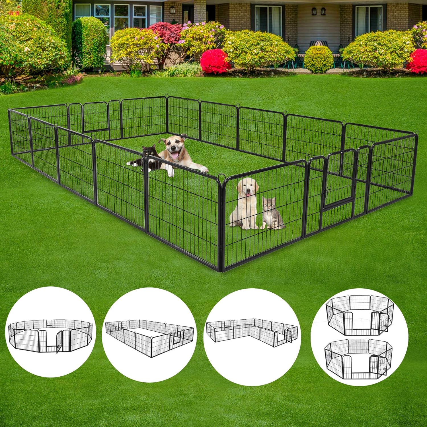 24” Tall Foldable Heavy Duty Metal Pet Playpen 16 Panels Q3106