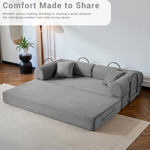 Corduroy Dark Gray Convertible Sleeper Sofa Bed E92618