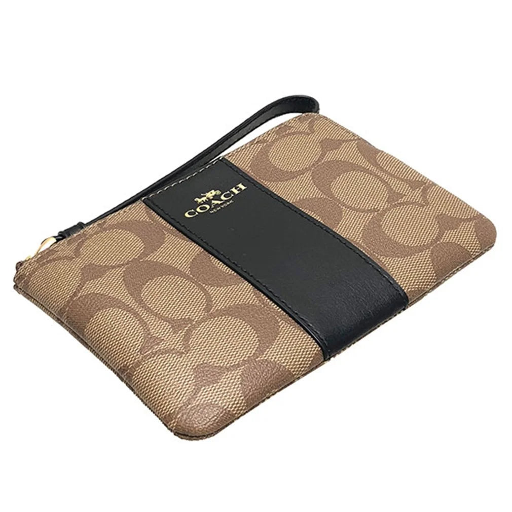 Light Khaki Black Gold Leather Wristlet Z6551