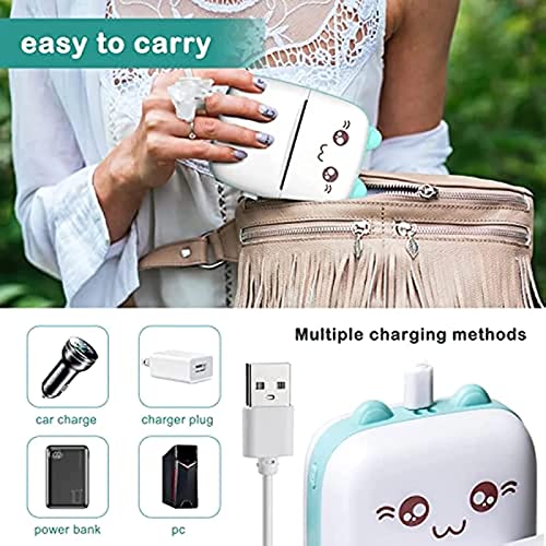 Blue Portable Mini Thermal Photo Printer with 6 Rolls Printing Paper K249