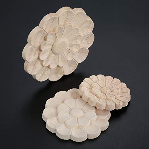 Unpainted Wood Carved Onlays Appliques, 10cm, 5-Pack P323