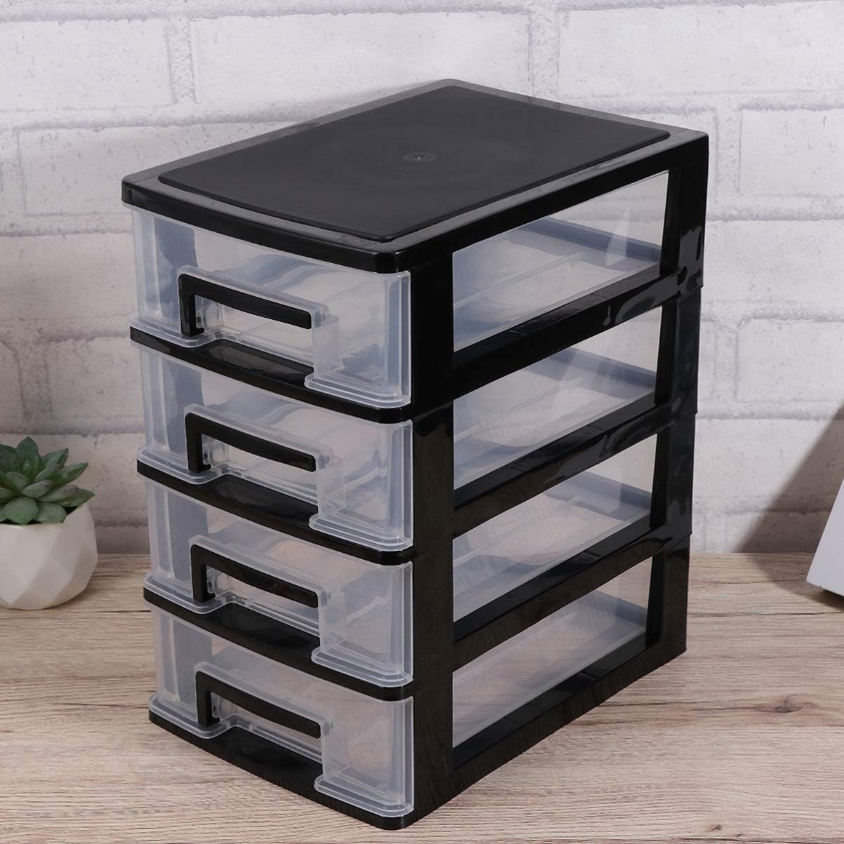Black and Transparent 4 Layer Plastic Drawer Cabinet I77539