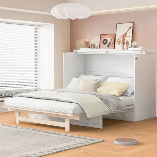 White Full Size Murphy Bed with Drawers L4679