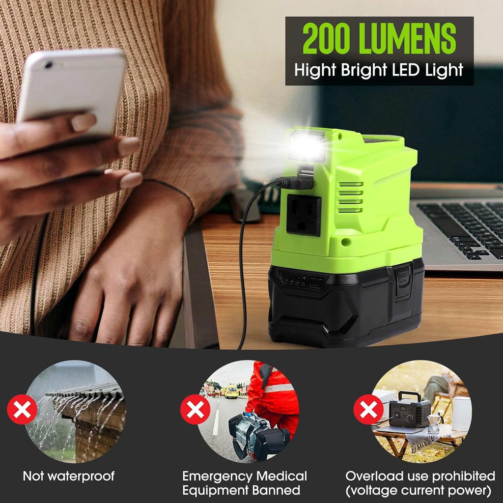 150W Power Inverter for 18V Battery with 2 USB, LED Light, AC Outlet T1771