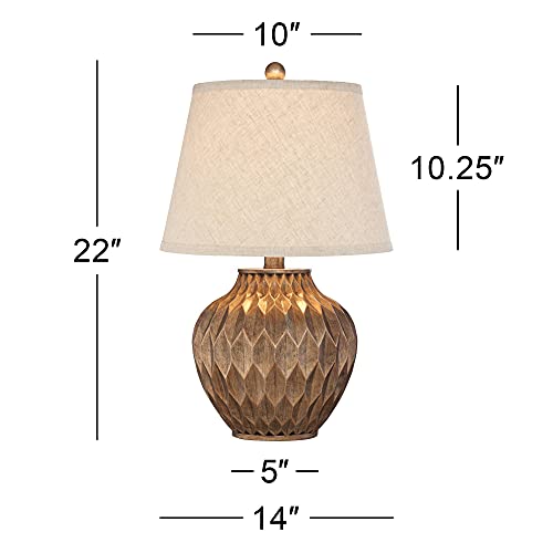 22" High Warm Bronze Brown Fabric Drum Shade Accent Table Lamp N700