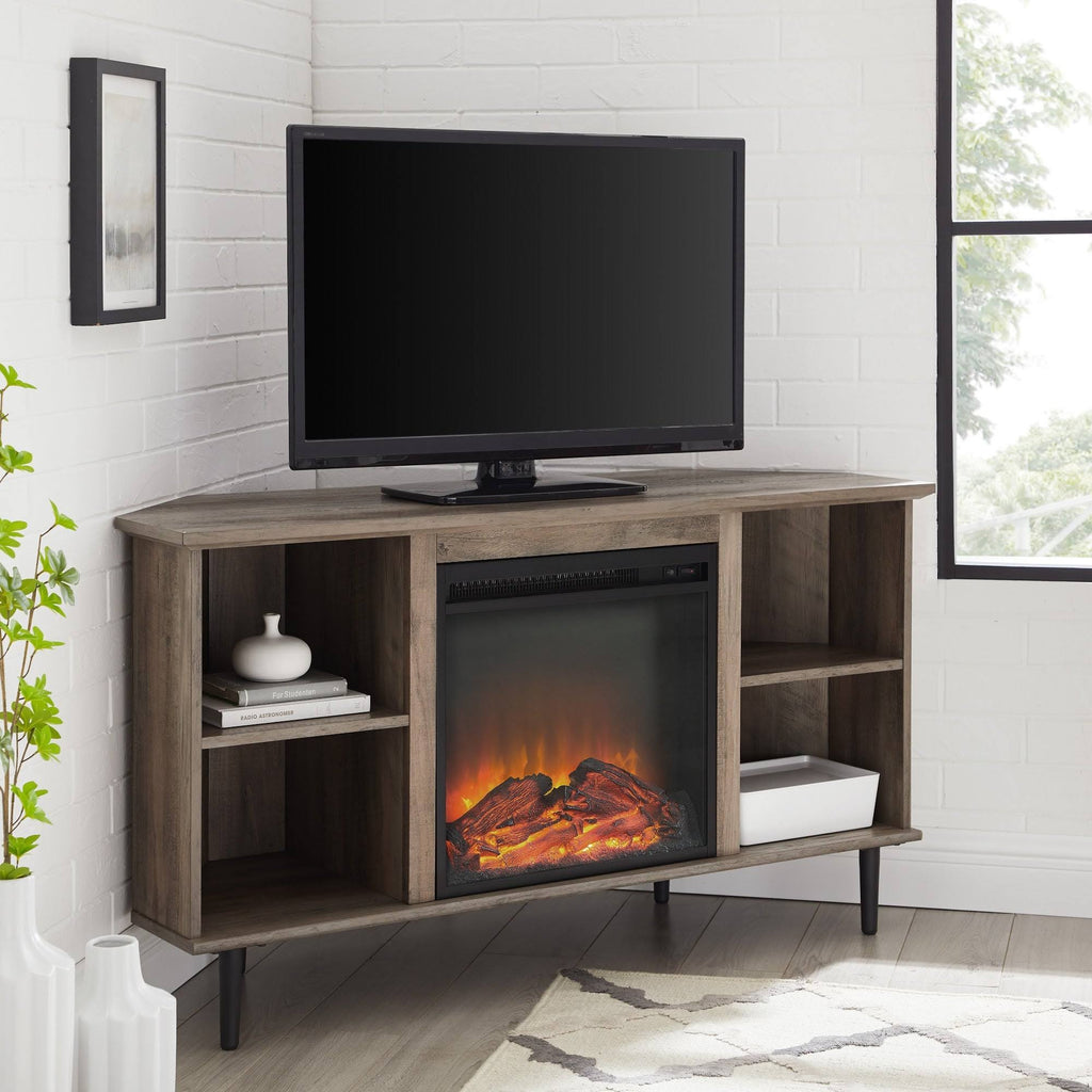 Grey Wash Corner Fireplace TV Console H49229