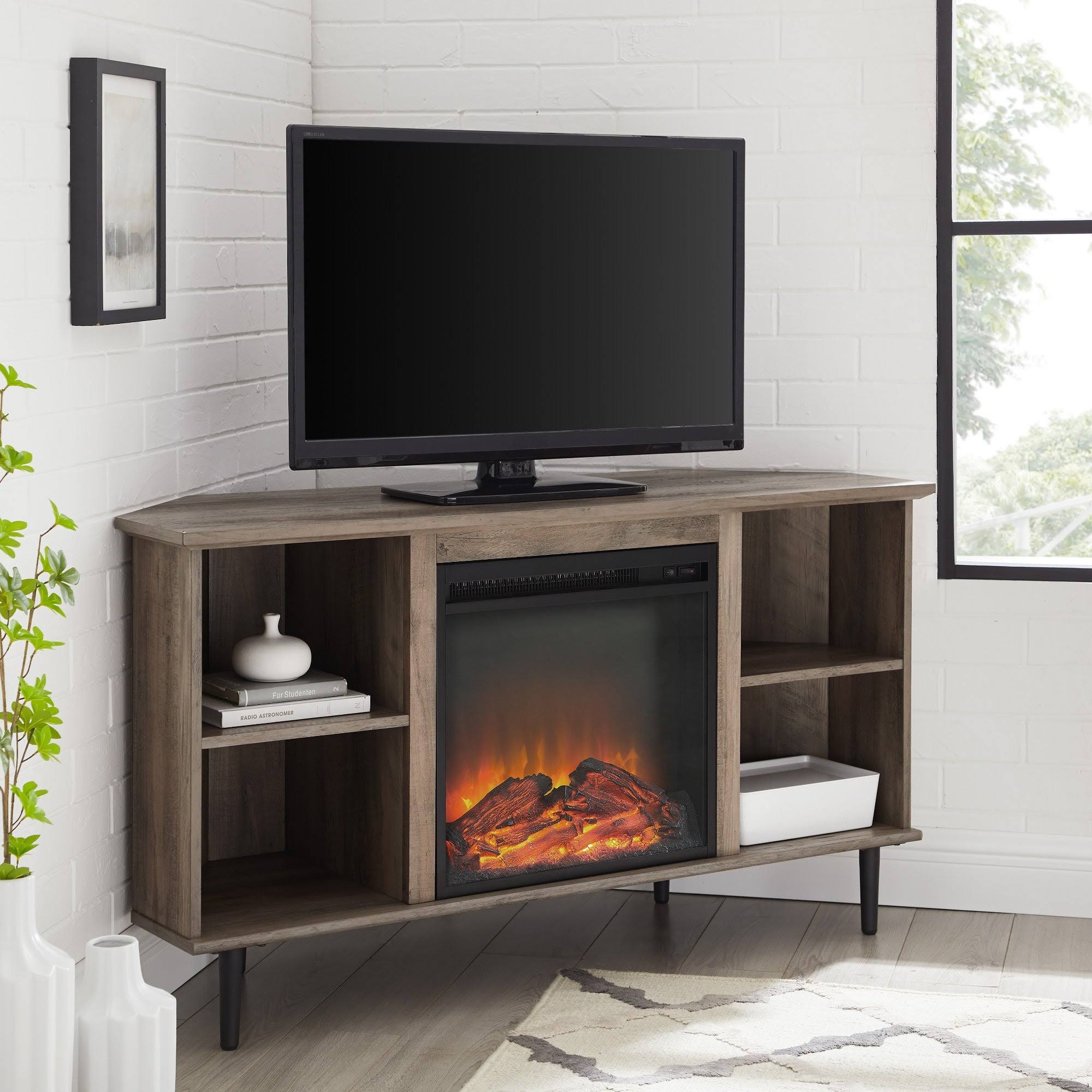 Grey Wash Corner Fireplace TV Console H49229