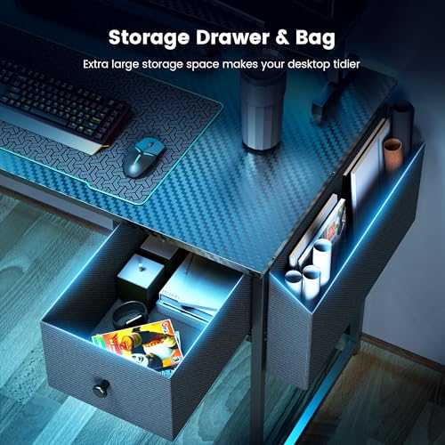 47 Inch L Shaped Gaming Desk with RGB Lights C627