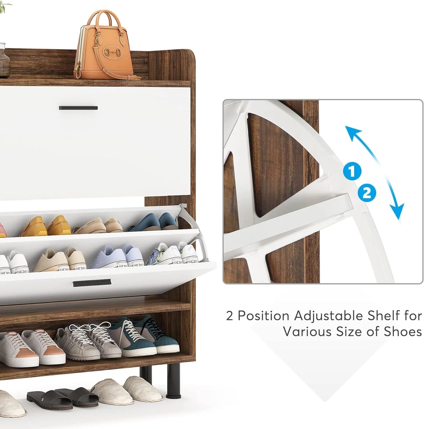 2-Tier Shoe Storage Cabinet with Flip Doors (Brown) K58245