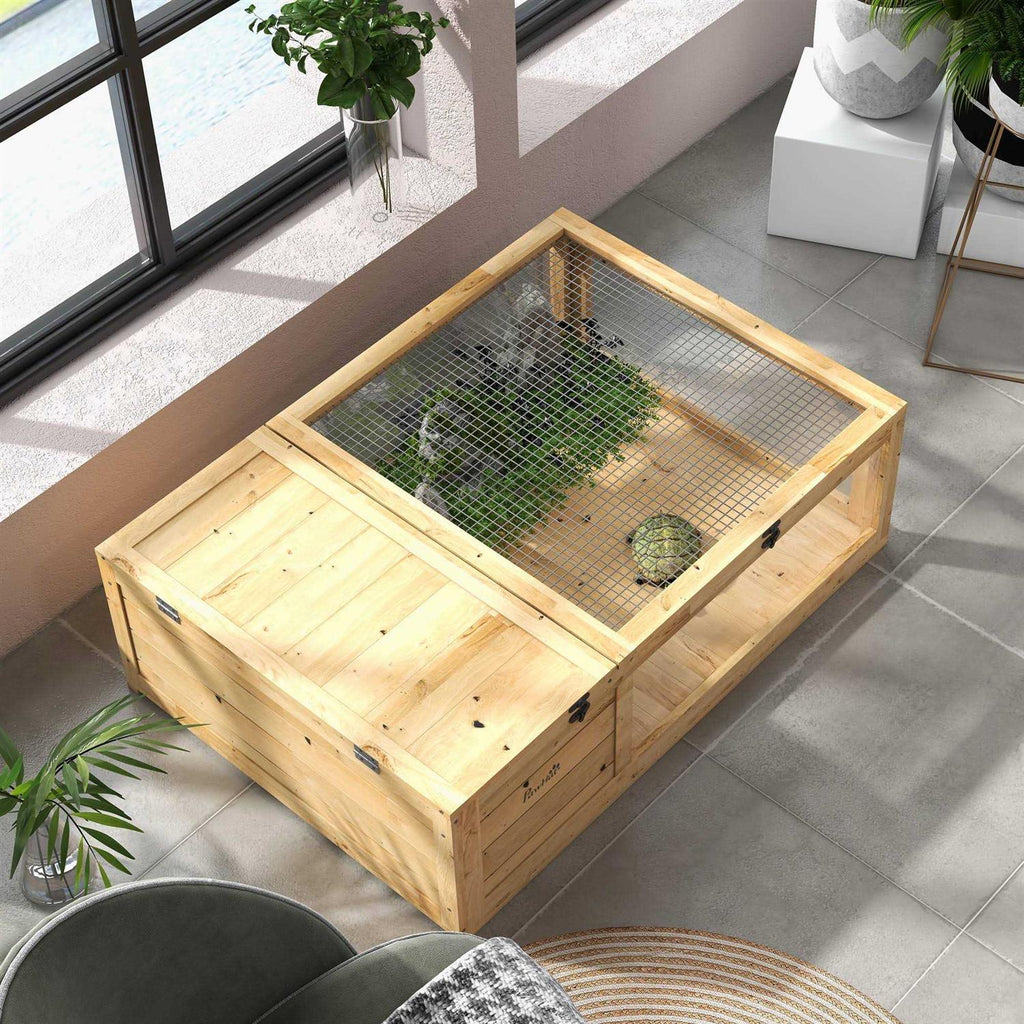 Wooden Tortoise House Turtle Habitat Enclosure Reptile Cage T73355